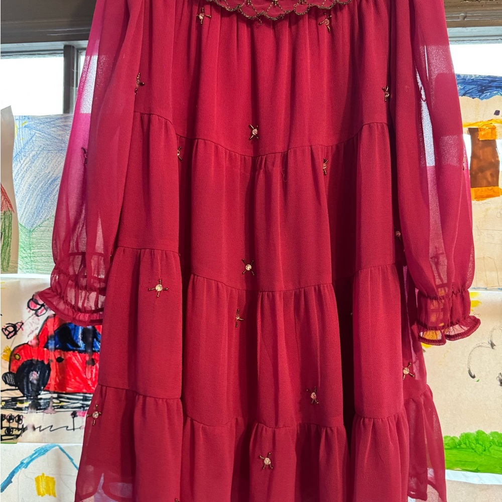 Elegant Pink Sheer Jewel lined and Rhinestone Dress. Very elegant.
